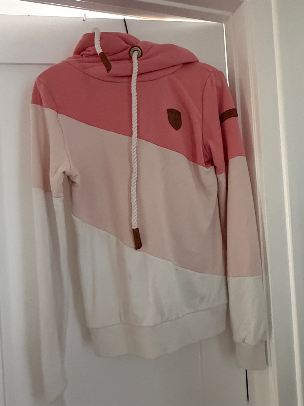 Wanakome Pink and Cream Colorblock Hooded Pullover
